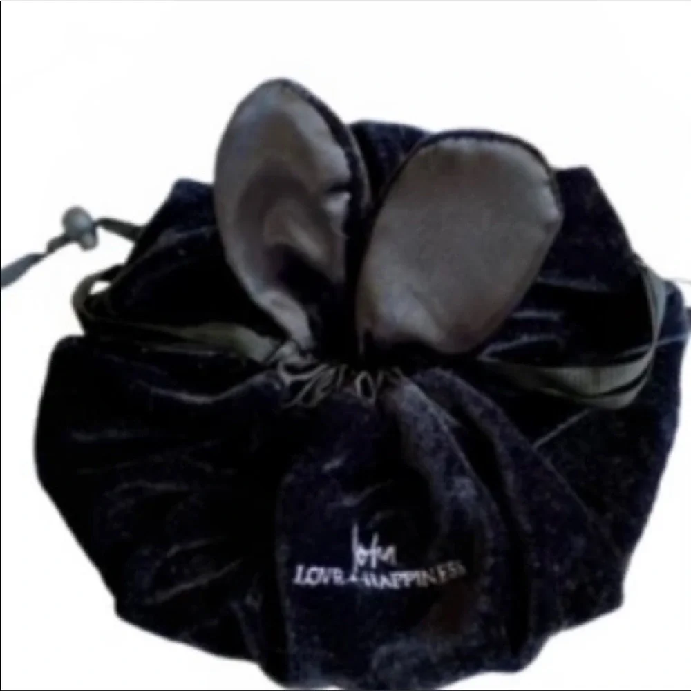 Loha Travel Makeup Bag Lay & Play Black Bunny Ears Drawstring Makeup Travel Bag